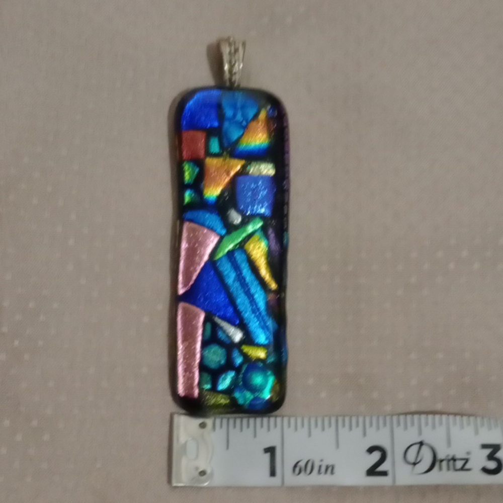 Handmade Dichroic Fused Glass Abstract Art Pendant (No Chain) - Picture 8 of 8
